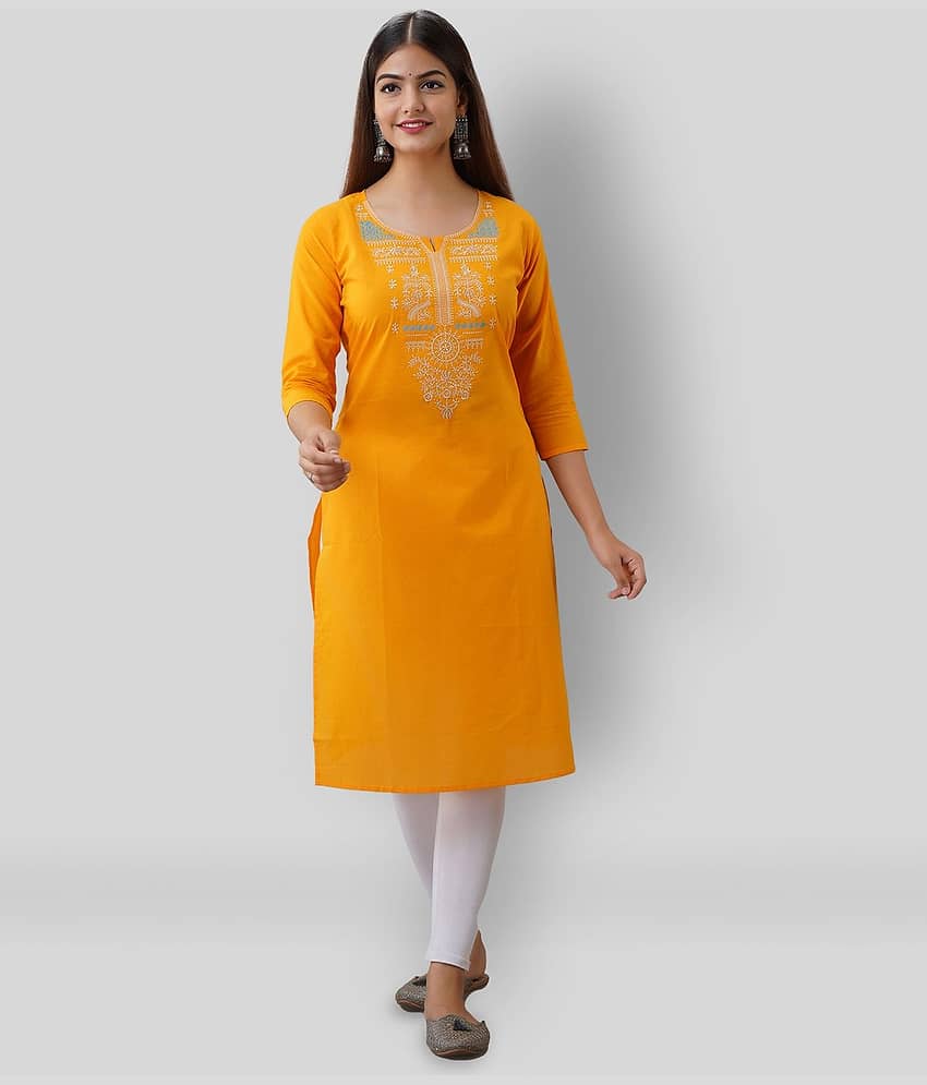 Radiksa - Yellow Cotton Women's Straight Kurti ( Pack of 1 )