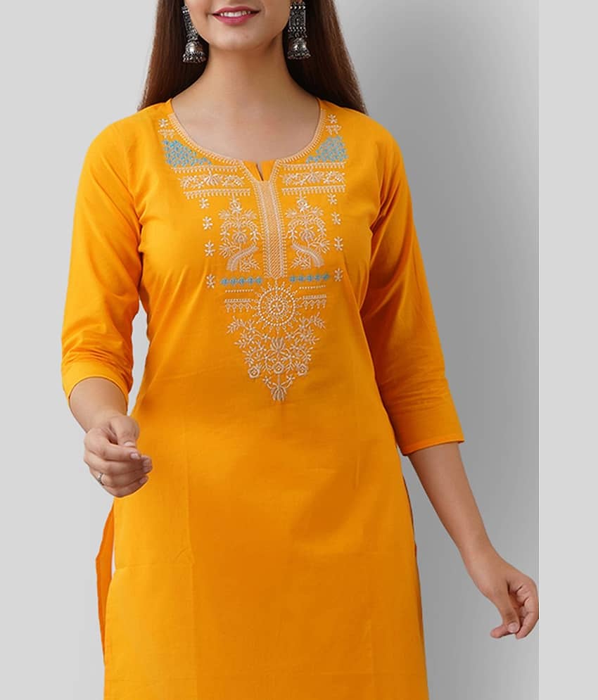 Radiksa - Yellow Cotton Women's Straight Kurti ( Pack of 1 ) view 2