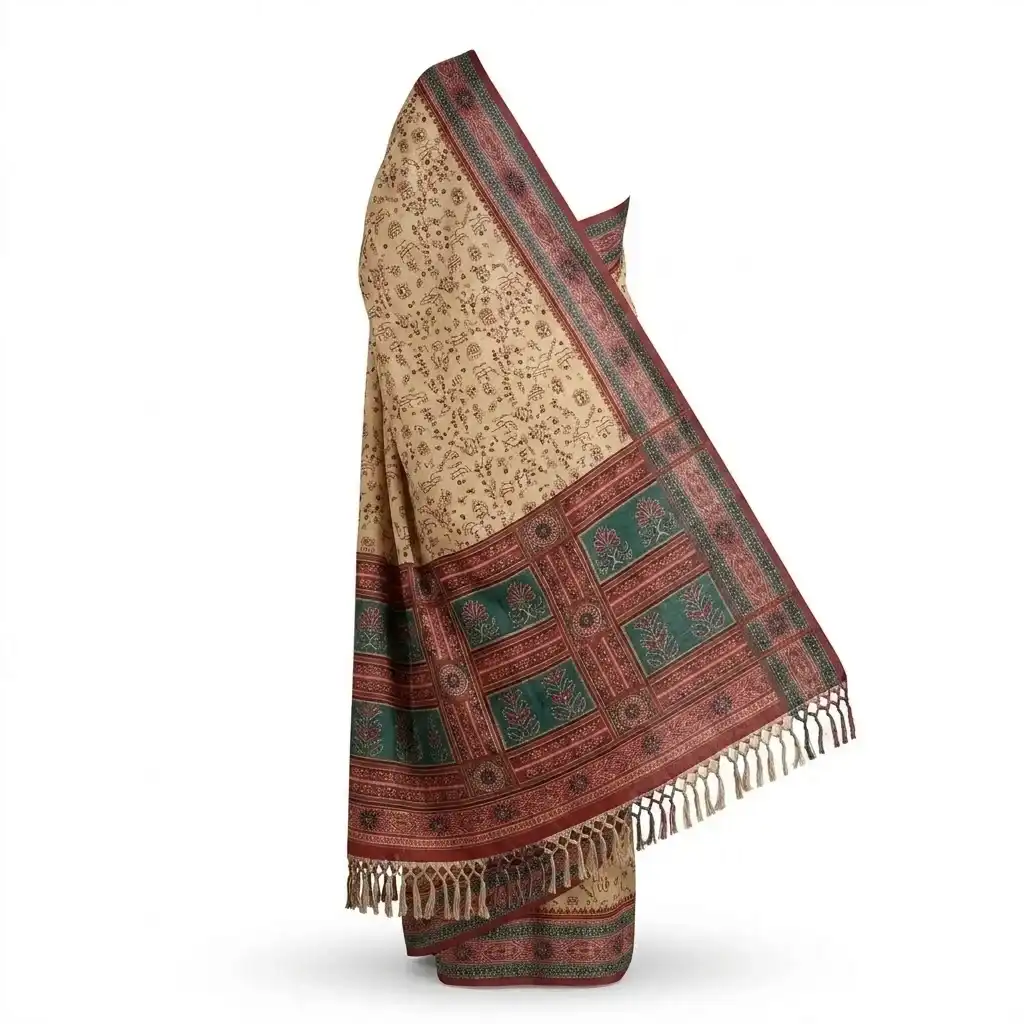 Sambalpuri Beige Floral Heritage Handloom Saree view 2