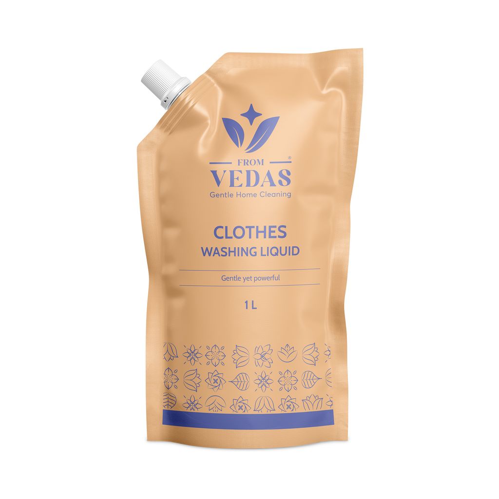 FromVedas Clothes Washing Liquid Detergent Refill Pouch | Specially designed to remove Tough Dried Stains | Gentle on Fabrics | Colour-Safe | Refreshing Fragrance | Machine and Hand Wash- 1litres