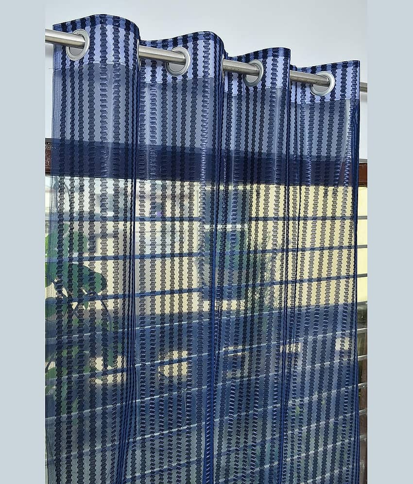 BELLA TRUE Solid Transparent Eyelet Curtain 5 ft ( Pack of 3 ) Blue view 2