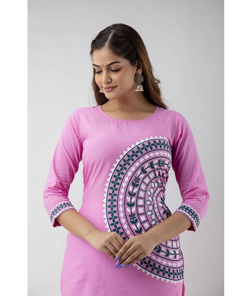 FABRR - Pink Cotton Women's Straight Kurti ( Pack of 1 ) view 2