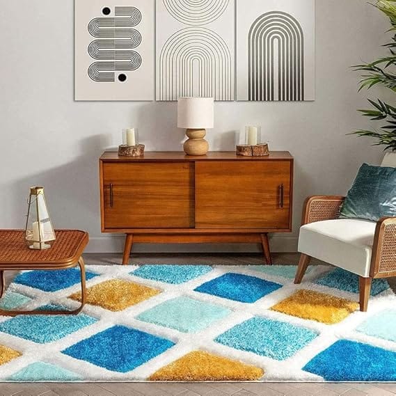 Global Home Modern Geometric 3D Textured Thick and Soft Shaggy Fur Rug & Carpet ( 4 x 6 Feet ) view 2