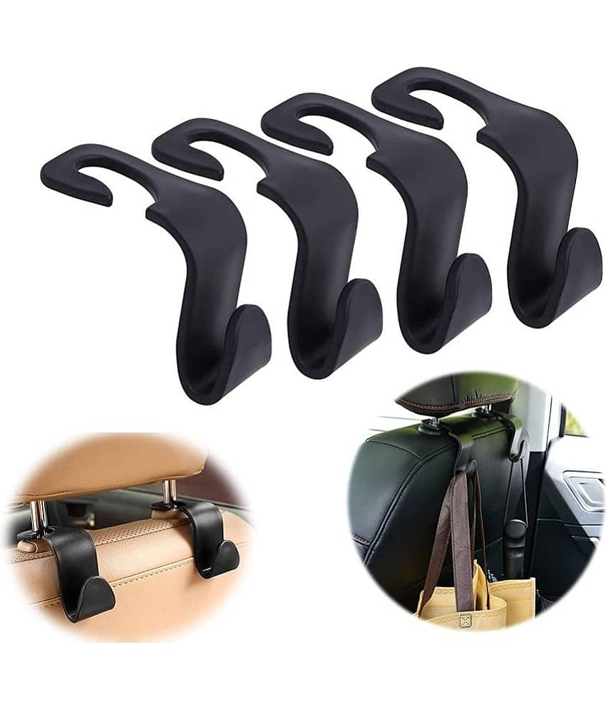 KTU Car Plastic Backseat Headrest Hook/Hanger Universal Durable Organiser Space Saver for Handbag, Wallets, Grocery Bags (Black, Pack of 4) view 2