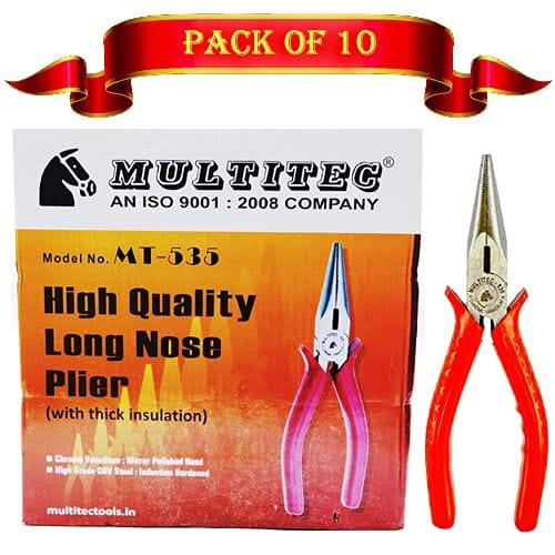 MULTITEC MT-535 Long Nose Plier | 6 Inch | Chrome Vanadium | Long Handle Grip | Pack of 10 view 2