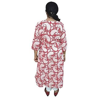 Prabha Apparels Women Printed Cotton A-line Kurta (Red) view 2