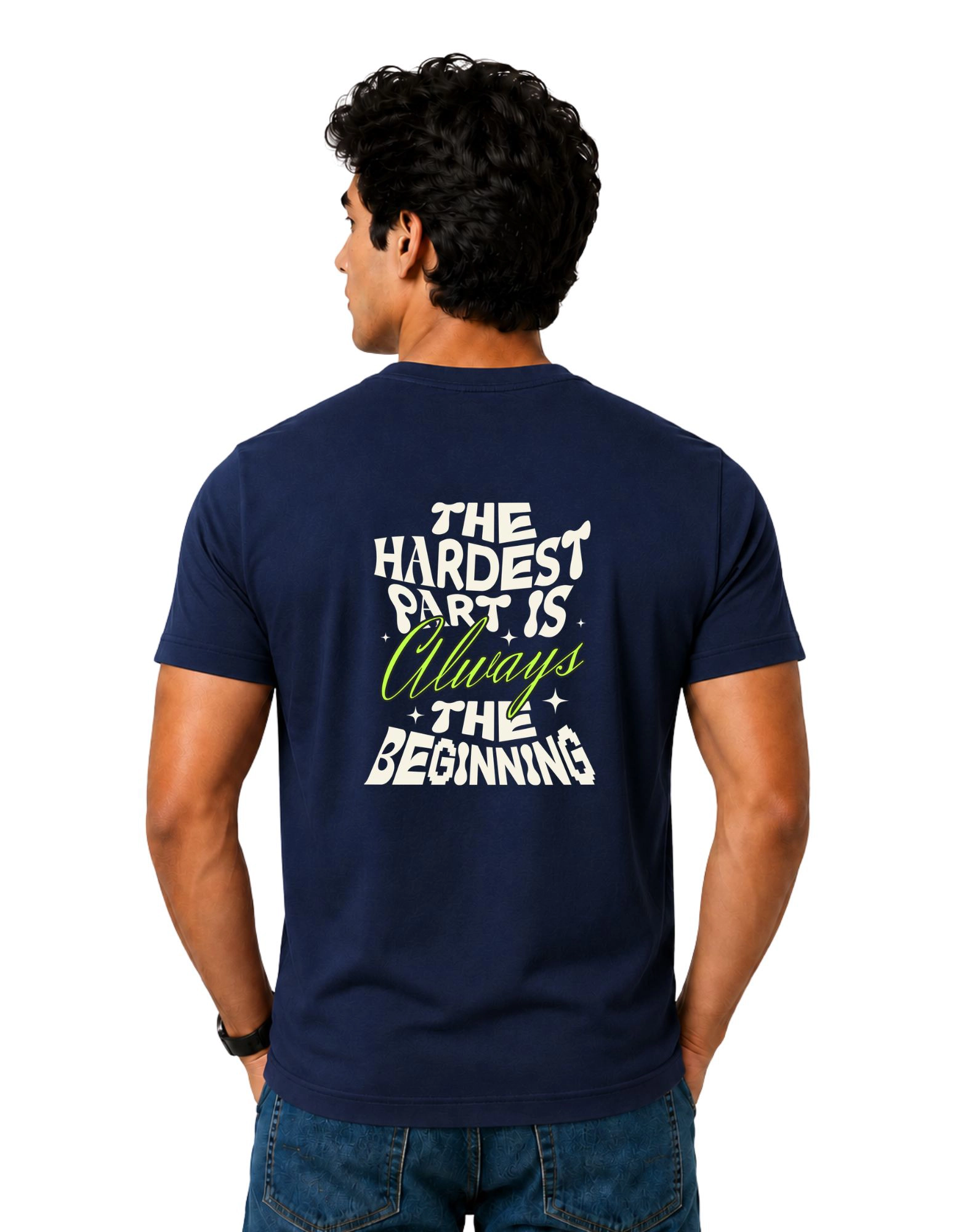 Always The Beginning Cotton Round Neck T-Shirt 180 GSM Navy Blue view 2