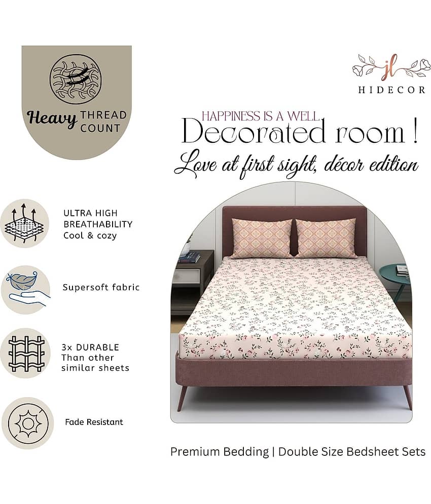 HIDECOR Microfibre 1 King Fitted Bedsheet with 2 Pillow Covers ( 198 cm x 182 cm ) , Cream view 2