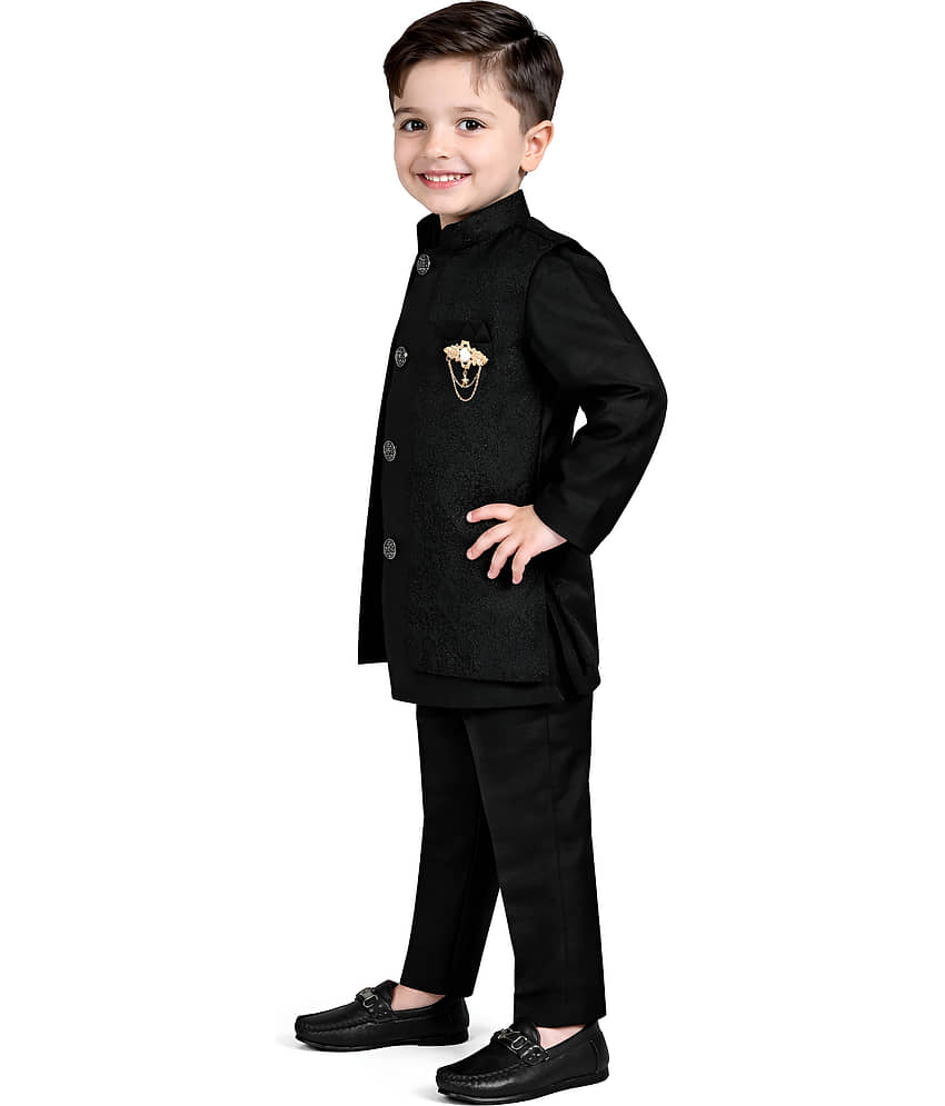 Arshia Fashions Boys Jacquard Black Sherwani ( Pack of 1 ) view 2