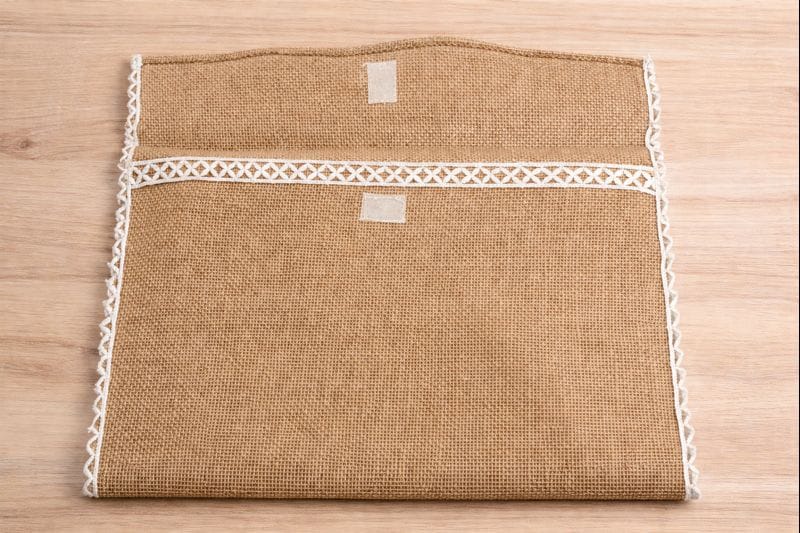 Rustic Burlap Pencil Pouch with White Trim for Art Supplies view 2