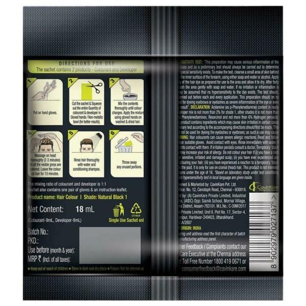 Indica Easy Shampoo Hair Colour, Natural Black 1, 18 ml view 2
