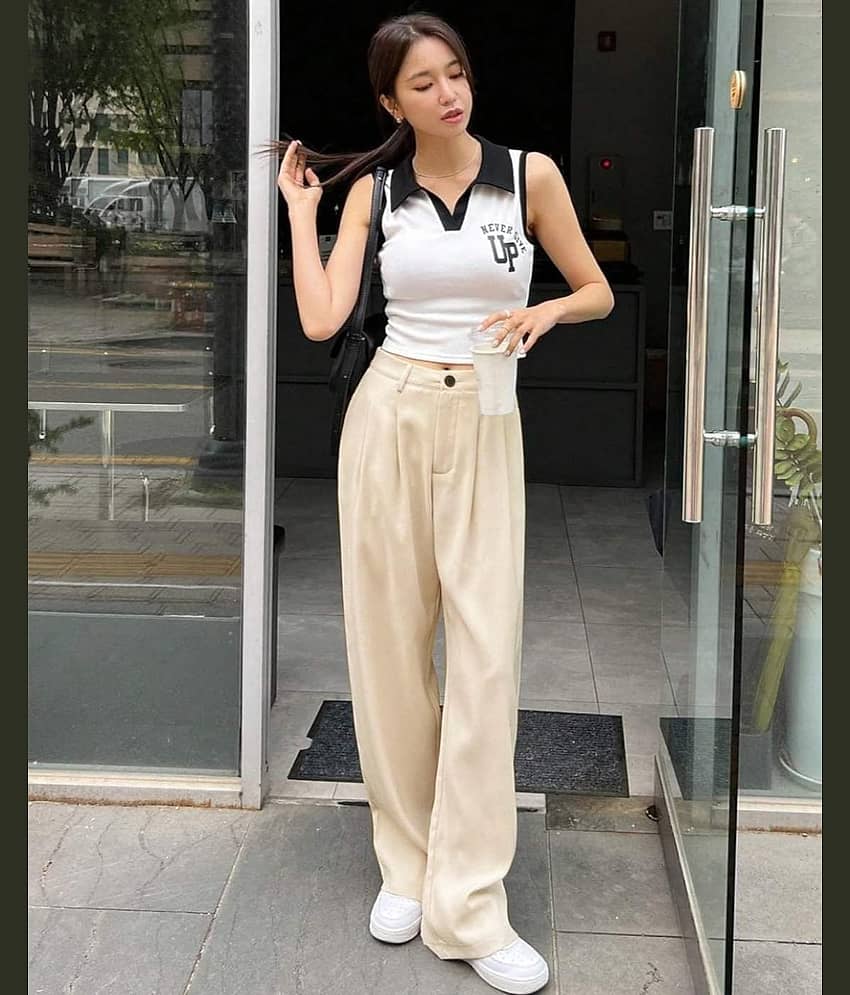 kotty Women Rayon Blend Casual Trousers ( Beige ) view 2