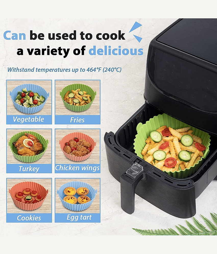 6 pcs. Reusable Air Fryer Silicone Pot Liners | Non-Stick Heat-Resistant Basket Baking Trays | Airfryer Oven Accessories | Dishwasher Safe | Multicolor | (Pack of 1) view 2
