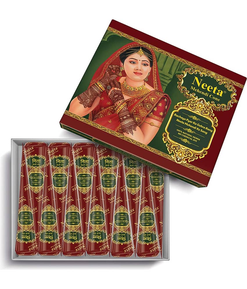 Neeta Mehendi Cones for Hand Desgning & Wedding, Bridal Mehandi Cone Reddish Brown Color 12 Pcs in 1 Box (Pack of 4) view 2