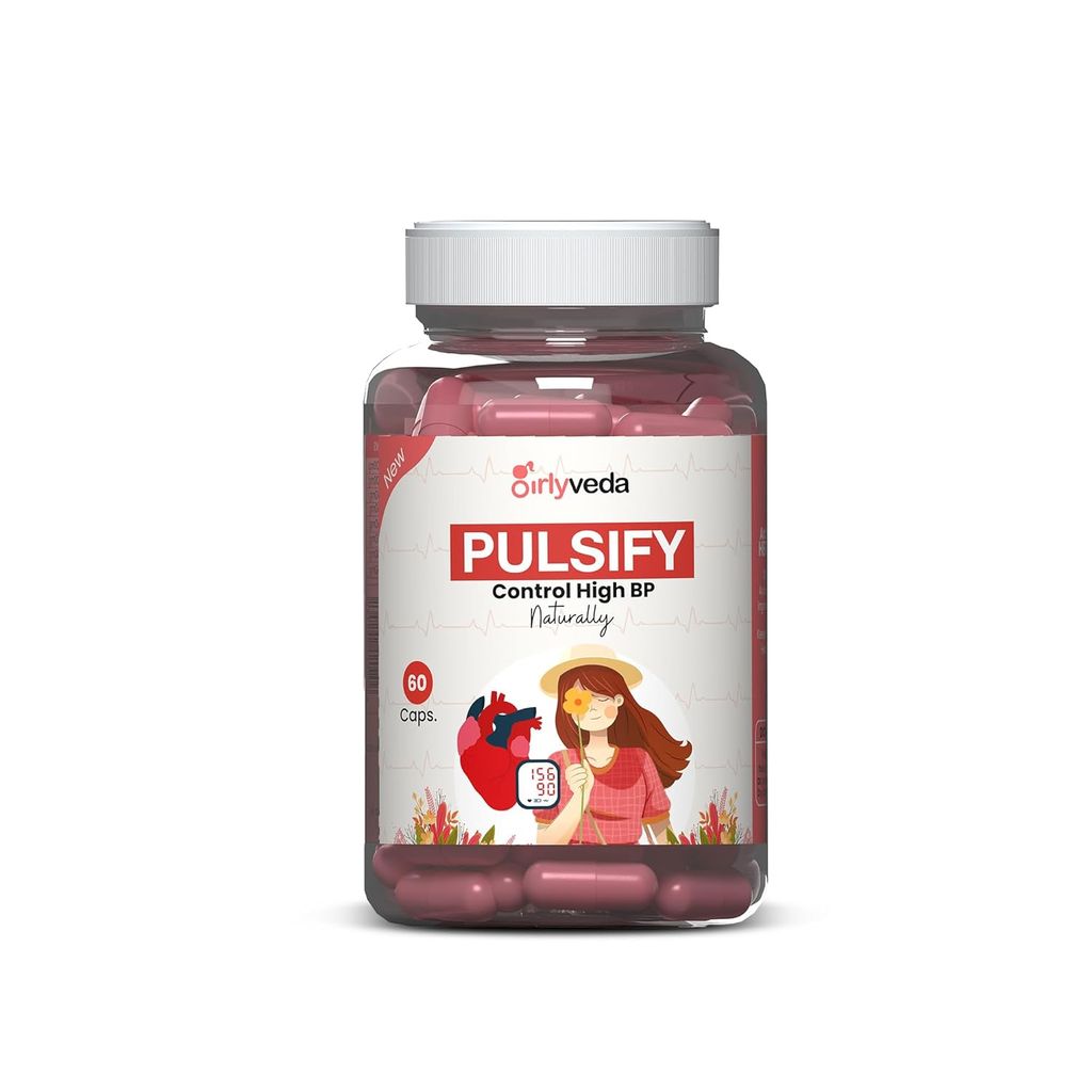 Girlyveda Pulsify Ayurvedic BP Control Capsules for Women │ High Blood Pressure Balance, Heart Health, Stress Relief – 60 Veg Caps