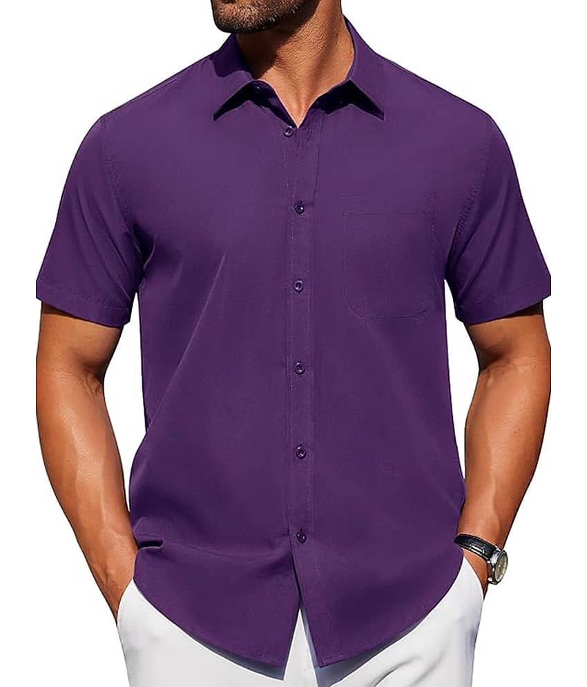 UNI VIBE Cotton Blend Slim Fit Solids Half Sleeves Men's Casual Shirt - Aqua Blue ( Pack of 1 )