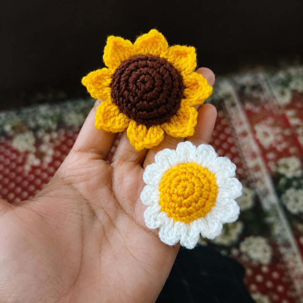 Rareity Aromatic Handmade Crochet Hair Ties | Scented Sunflower & Daisy Flower Hair Bands | Elastic Ponytail Holders for Women, Girls & Kids | Knitted Floral Hair Accessories | Pack of 2