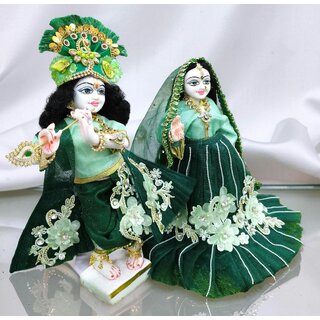 Handcrafted Radha Krishna Poshak/Dress with Pagdi and Dupatta White Floral Border view 2