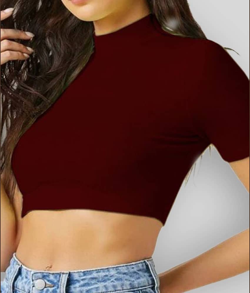 Dream Beauty Fashion Women's Polyester Crop Top ( Maroon ) view 2
