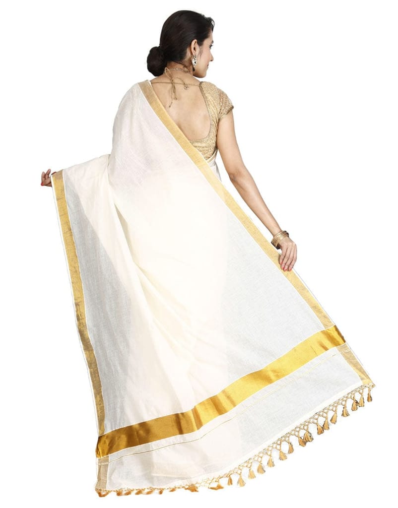 Kasavu Saree with Fringes view 2