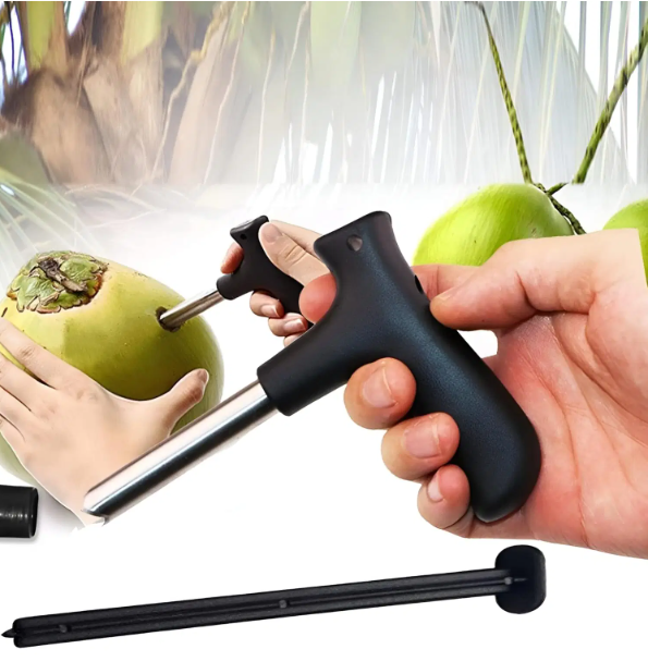 forral Silver Stainless Steel Coconut Opener Tool, Drill Cutter with Stick ( Set of 1 ) view 2