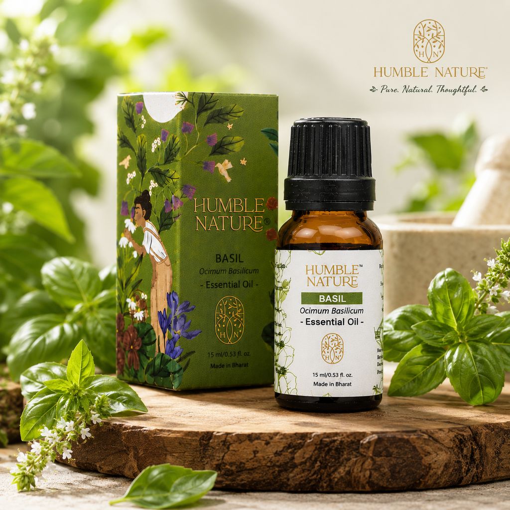 Humble Nature Basil Essential Oil 15ml | Steam Distilled Basil (Ocimum Basilicum) Essential Oil | Natural Plant Extract | GC-MS Tested | Aromatherapy, Diffuser, Massage, DIY Blends & Home Fragrance