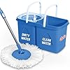 Gala Twin Bucket Spin Mop, 2 Microfiber Refills, Floor Cleaning Mop stick with Bucket, pocha for floor cleaning, Mopping Set with two buckets (white and blue) view 2