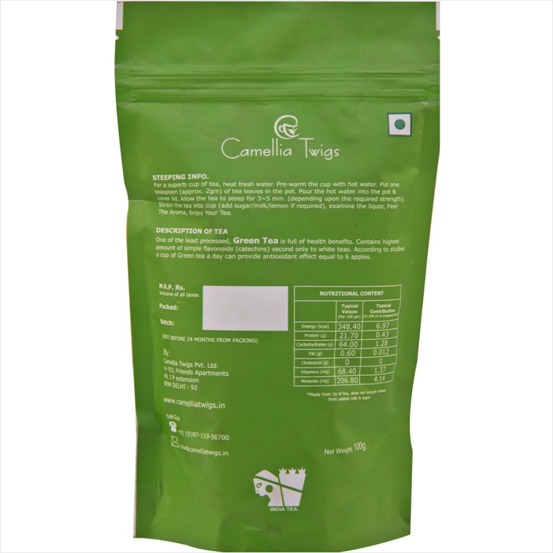 Camellia Twigs Green Tea l A Step to Healthy Lifestyle l Packed with Antioxidants l 100% Natural with Zero Added Flavours l 100 gm Pouch view 2
