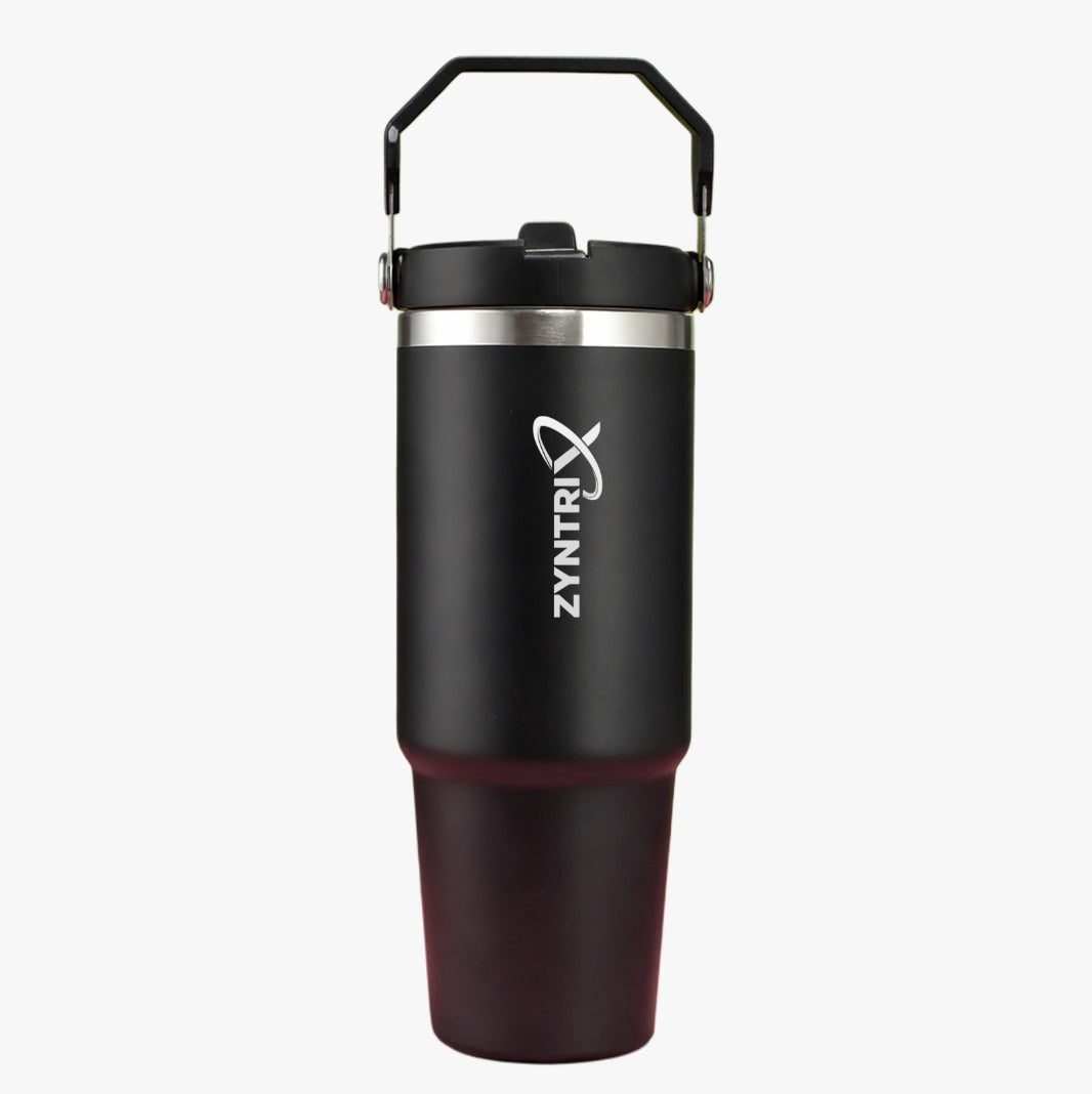 Zyntrix Insulated Stainless Steel Travel Mug (3-in-1 Lid with Handle) - Black