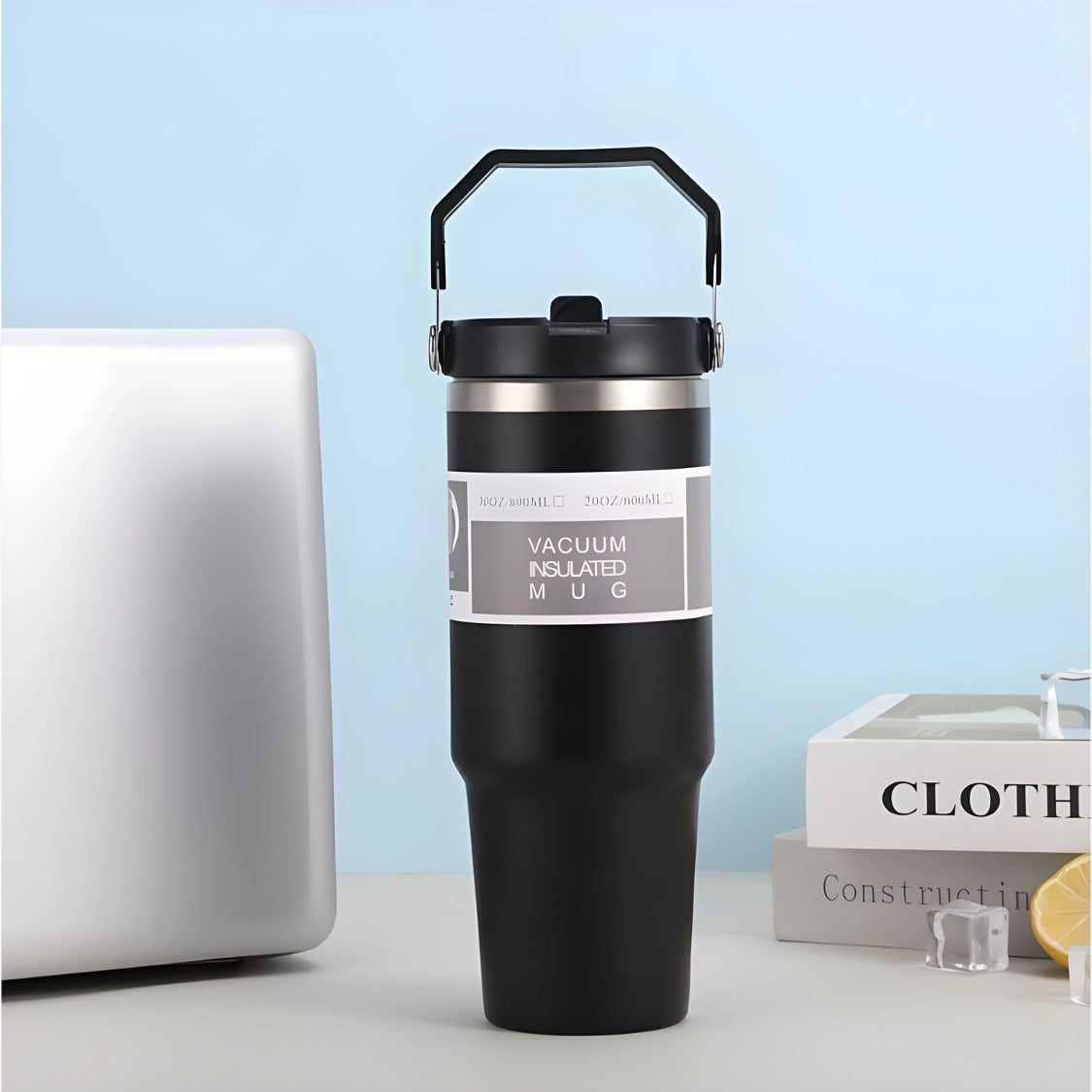 Zyntrix Insulated Stainless Steel Travel Mug (3-in-1 Lid with Handle) - Black view 2