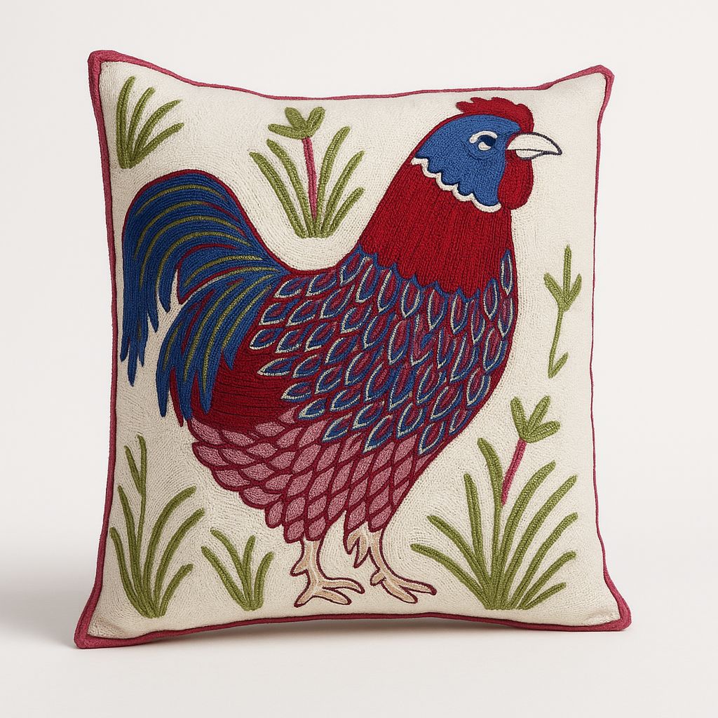 Beige Rooster Embroidered Cushion Cover view 2