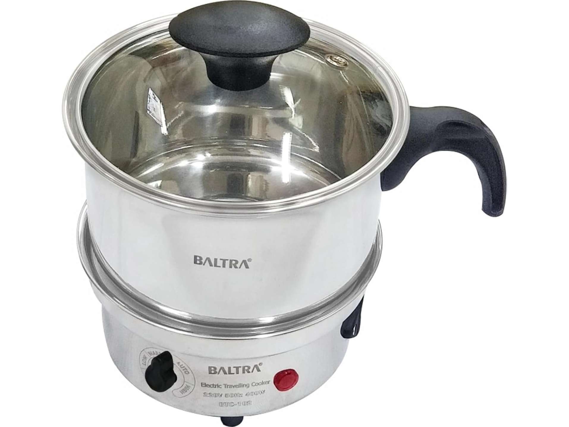 BALTRA BTC-102 Glair Plus 400 Watts Multi Cooker Electric Kettle Stainless Steel Body with Glass Lid (0.9 L)