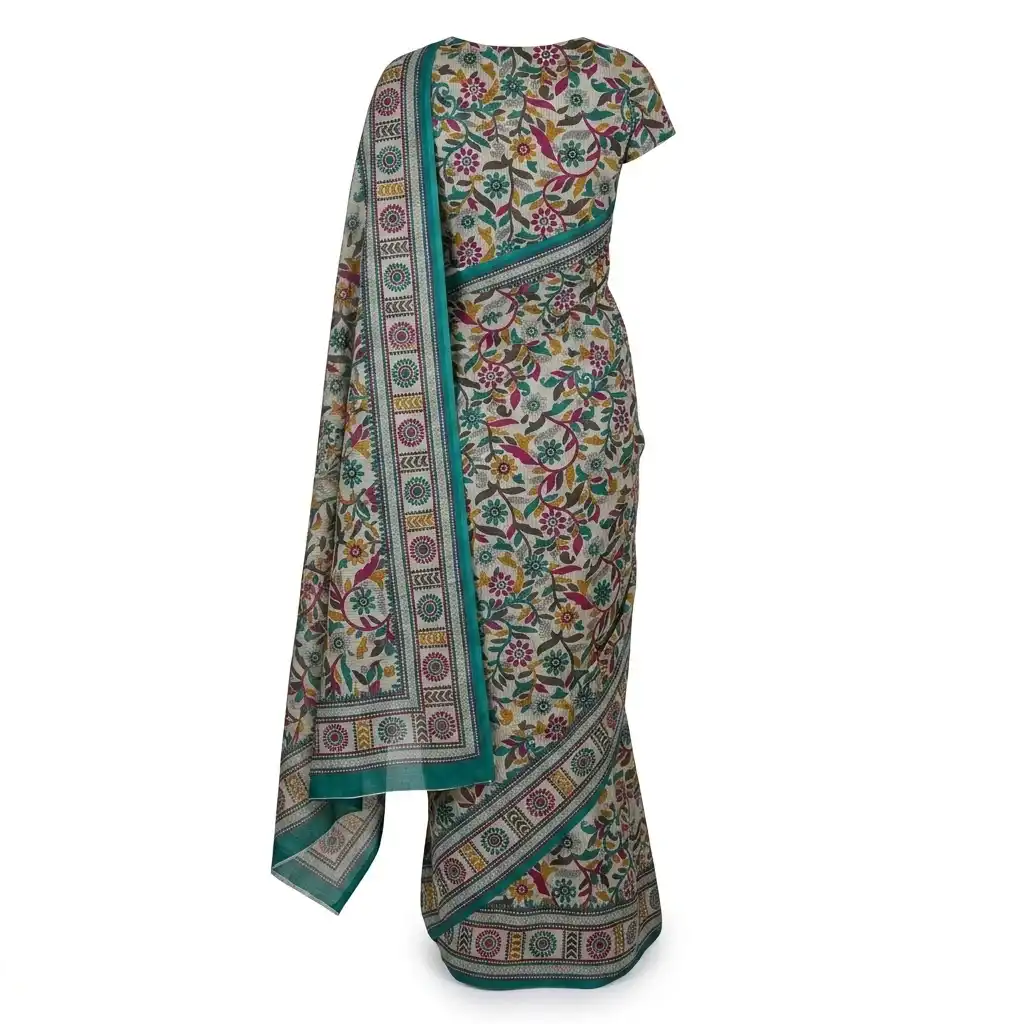 Printed Multicolor Handloom Saree | Ethnic Woven Cotton view 2