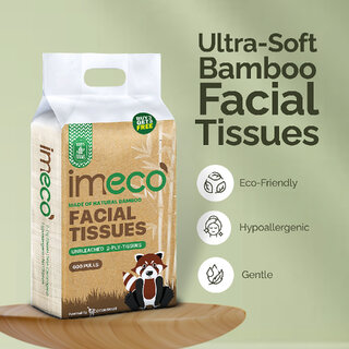 IMECO Bamboo Facial Tissue Papers -100 Pulls (Pack of 12), 1200 Pulls - 2 Ply, Premium, Soft, Biodegradable Skin Safe view 2