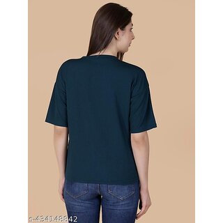 Wexam Style Women Green Printed Round Neck Short Sleeve Top view 2