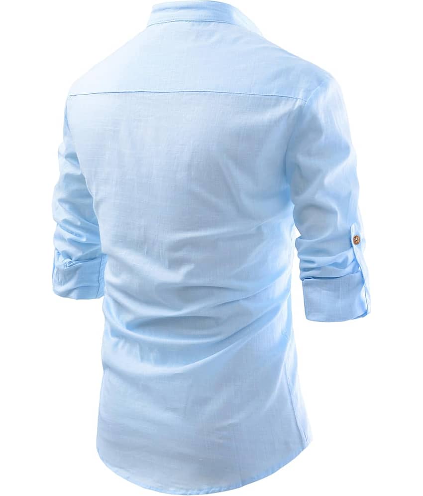UNI VIBE Sky Blue Cotton Blend Men's Shirt Style Kurta ( Pack of 1 ) view 2