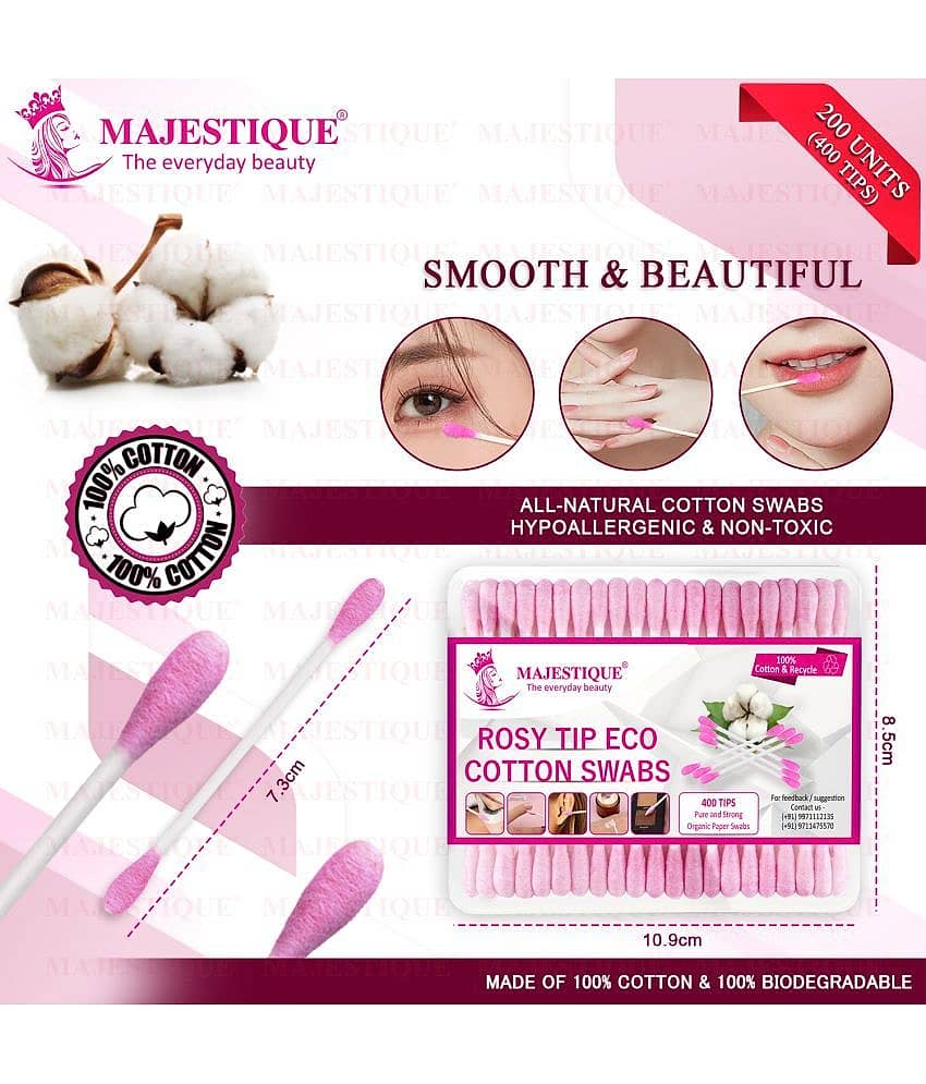 Majestique Rosy Tip Eco Cotton Swabs | Paper-made Sticks, Pure and Strong | Gentle for Face, Ear Cleaning, Makeup, and Beauty Application - 200 Pcs view 2