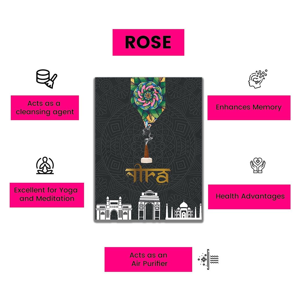 Nira Fragrances Natural Cow Dung Incense Cones |100 Organic Dhoop Cones with Rose & Sandalwood Fragrances | Best for Pooja, Meditation, and Aromatherapy | Free Dhoop Stand Included view 2