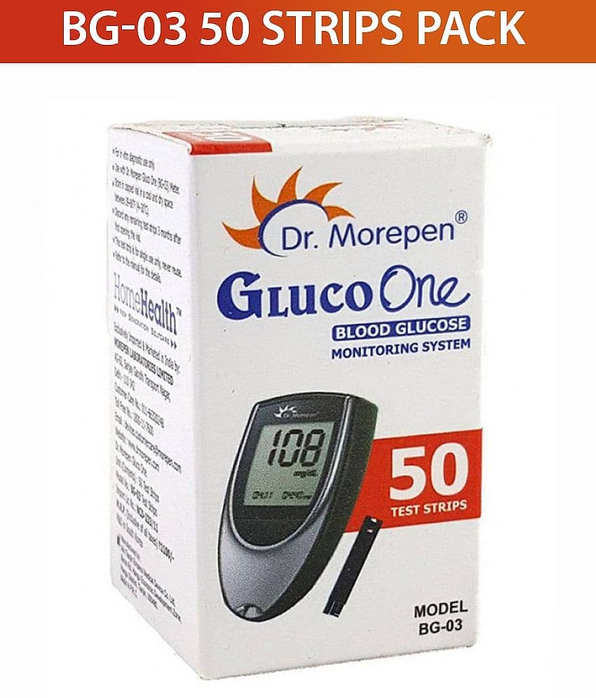 Dr. Morepen Bg03 Bloodglucose Test Strips, 50 Strips (Black/White)