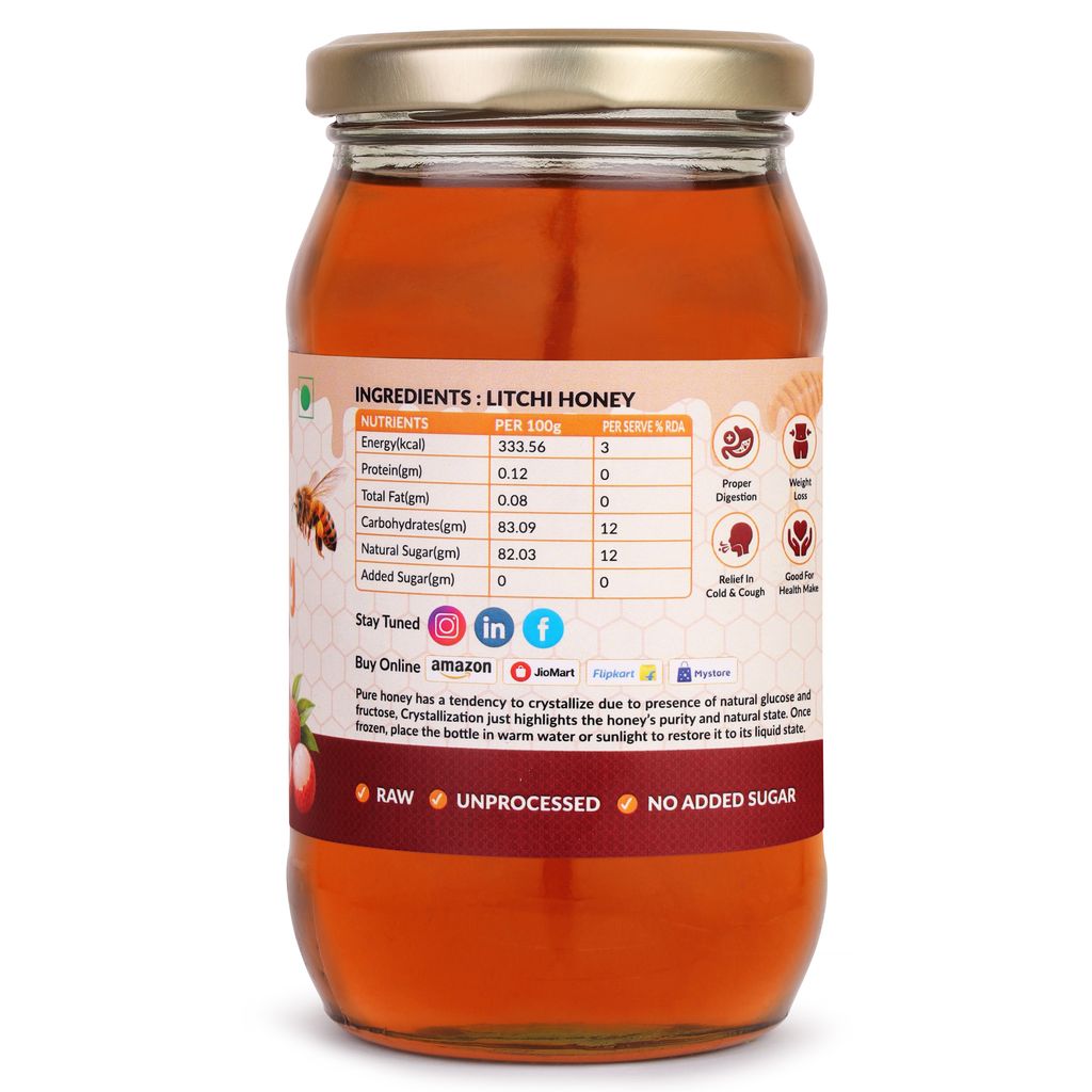UNT Naturals Raw Litchi Honey 500g- Pure & Natural Honey- Unfiltered, Unprocessed & Unheated Shahad- No Added Sugar- Naturally Contains Enzymes & Antioxidant- Ideal for Tea, Cooking & Baking view 2