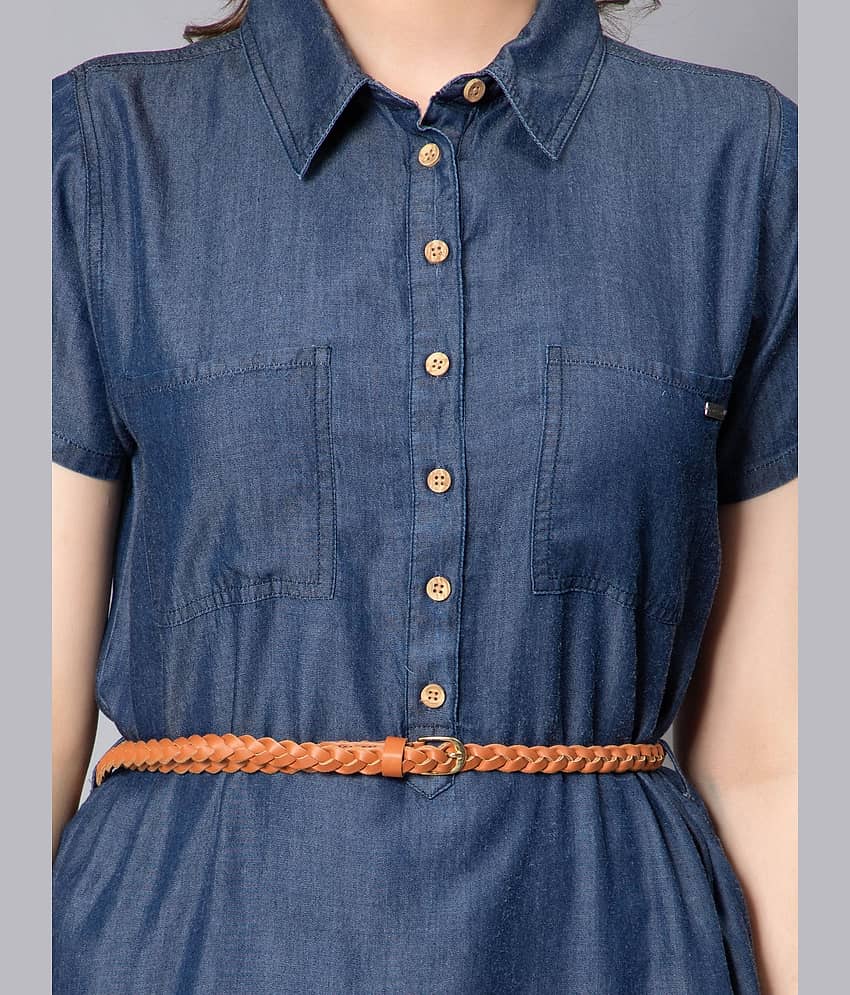 NUEVOSDAMAS Women Denim Solid Shirt Dress ( Blue ) view 2