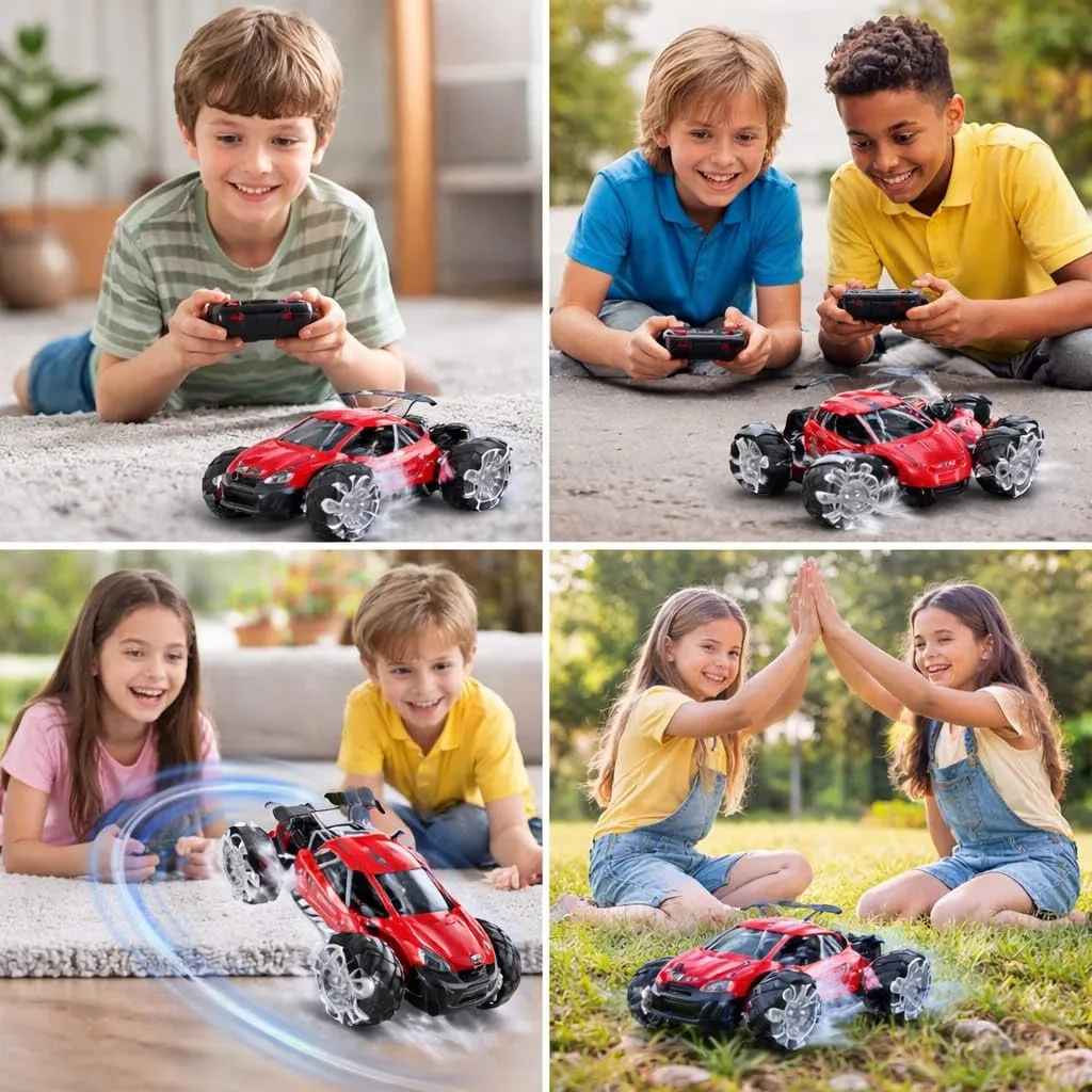 Braintastic Moka Drift Racing Car, Unique 8 Wheels with Remote Control, Crash-Resistance Alloy Body, Rotate 360 in Place with Lights for Kids view 2