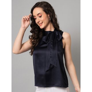 PURYS Women Dark Blue Solid Regular Top view 2