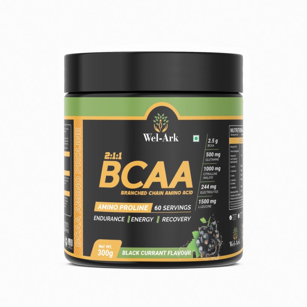 Wel-ark BCAA 2:1:1 Amino Proline | L-Leucine | L-Isoleucine | L-Valine (300 Gram) 60 Scoop (Black Currant Flavour) view 2