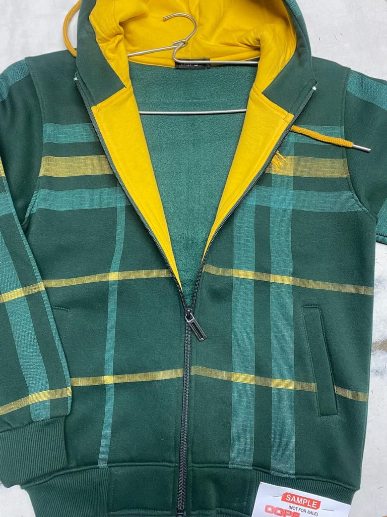Green and Yellow Checkered Full Zip Up Hoodie Jacket