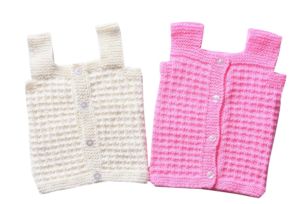 The Baby First Box Handmade Unisex Baby Wool Sweater for New Born Baby| 0-3 Months| (Pack of 2) (Pink & White)