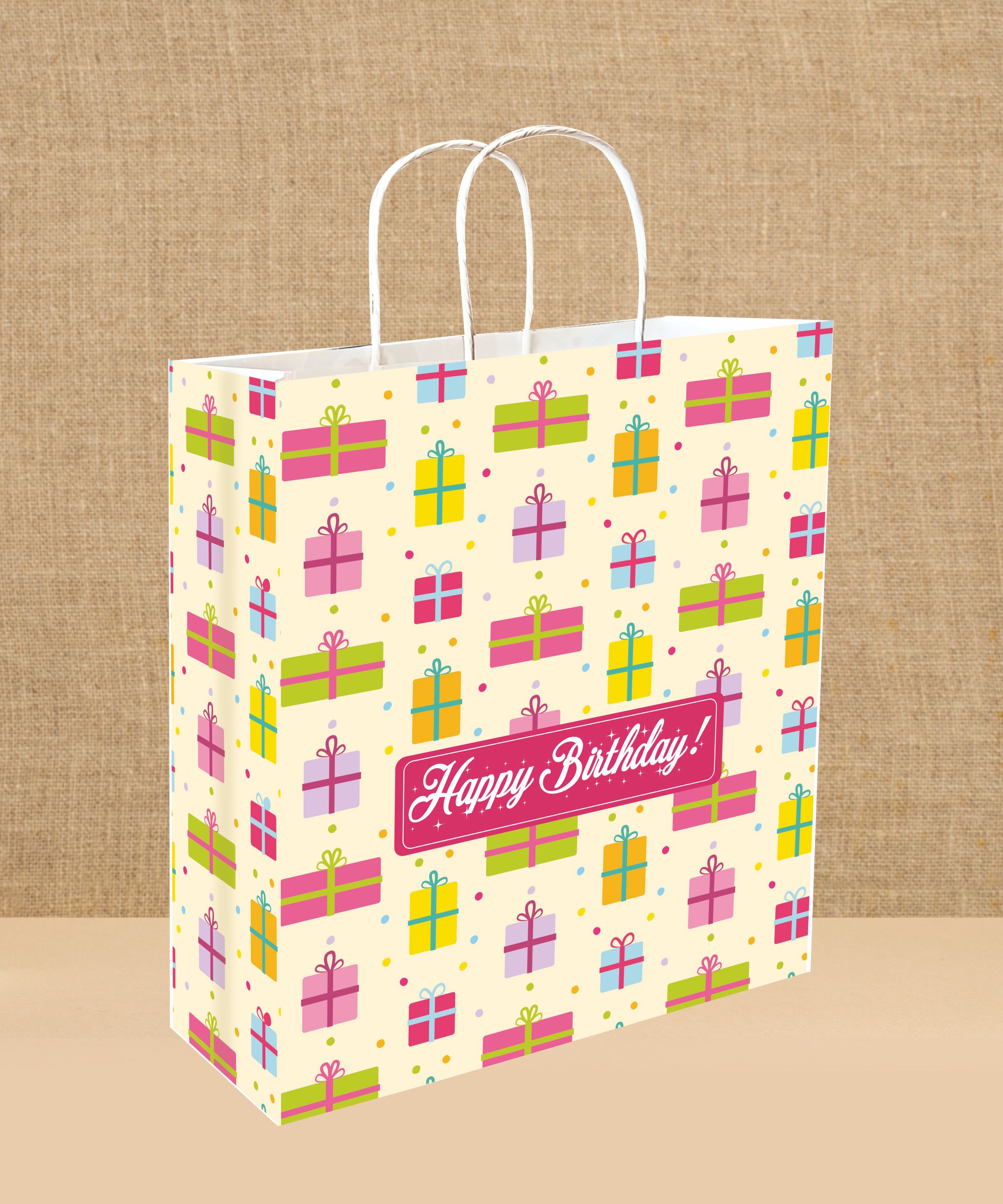 90 GSM Happy Birthday Printed Small Paper Gift Bags, Ideal for Birthday Return Gifts, Birthday Party, & Gifting on Special Occasions (Size: 9.4 x 7.9 x 3 inch) - 12