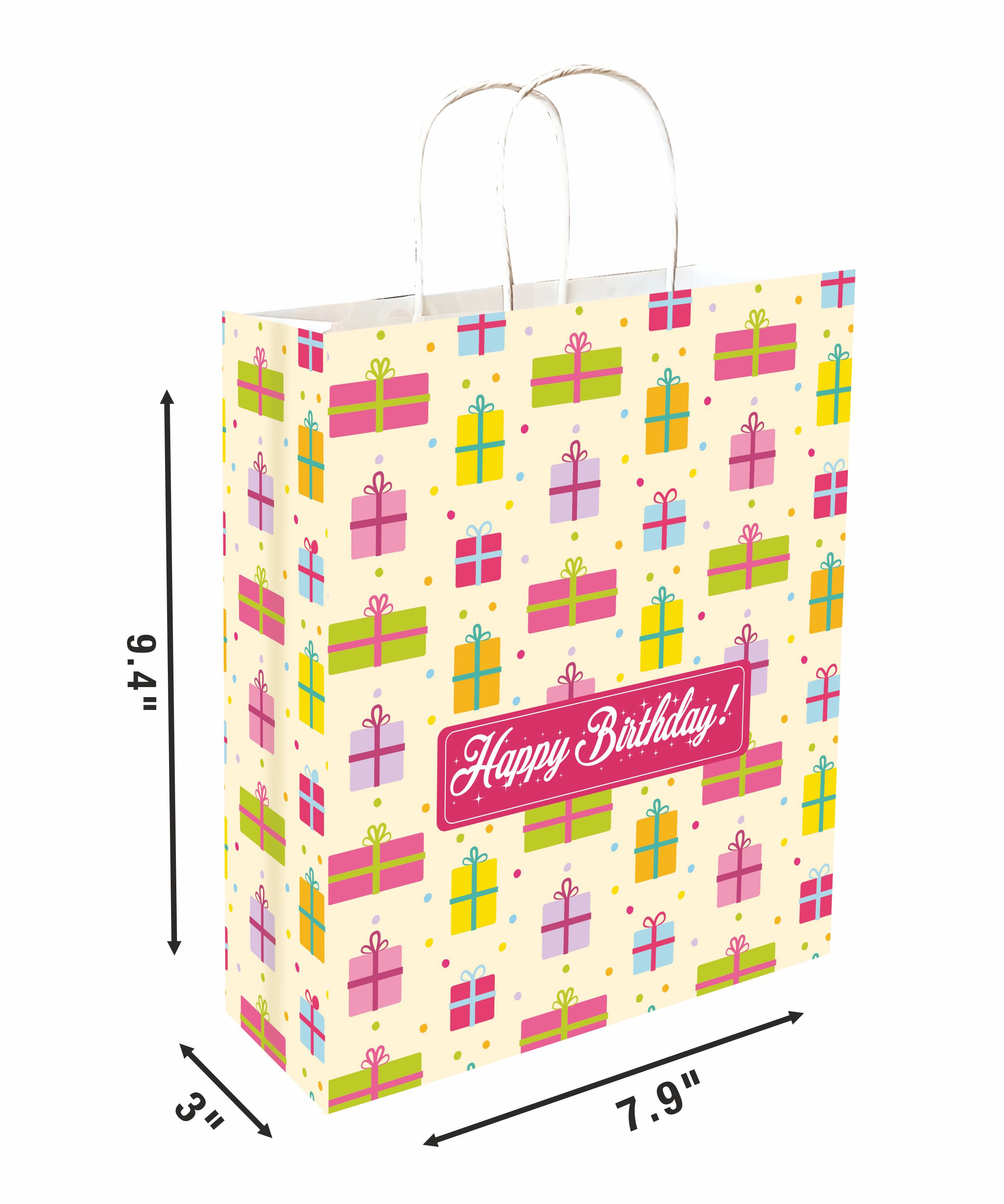 90 GSM Happy Birthday Printed Small Paper Gift Bags, Ideal for Birthday Return Gifts, Birthday Party, & Gifting on Special Occasions (Size: 9.4 x 7.9 x 3 inch) - 12 view 2