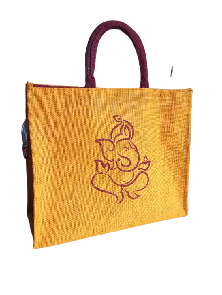 "Ganesha Printed Jute Bag" view 2