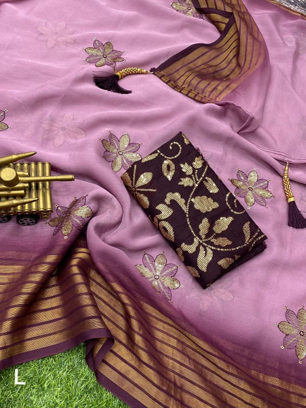 Soft Georgette chiffon Designer thread & sequin work saree view 2